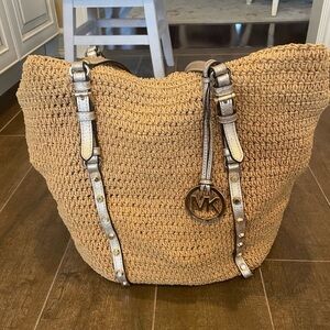 Michael Kors Straw Tote Bag with Metallic Gold Straps